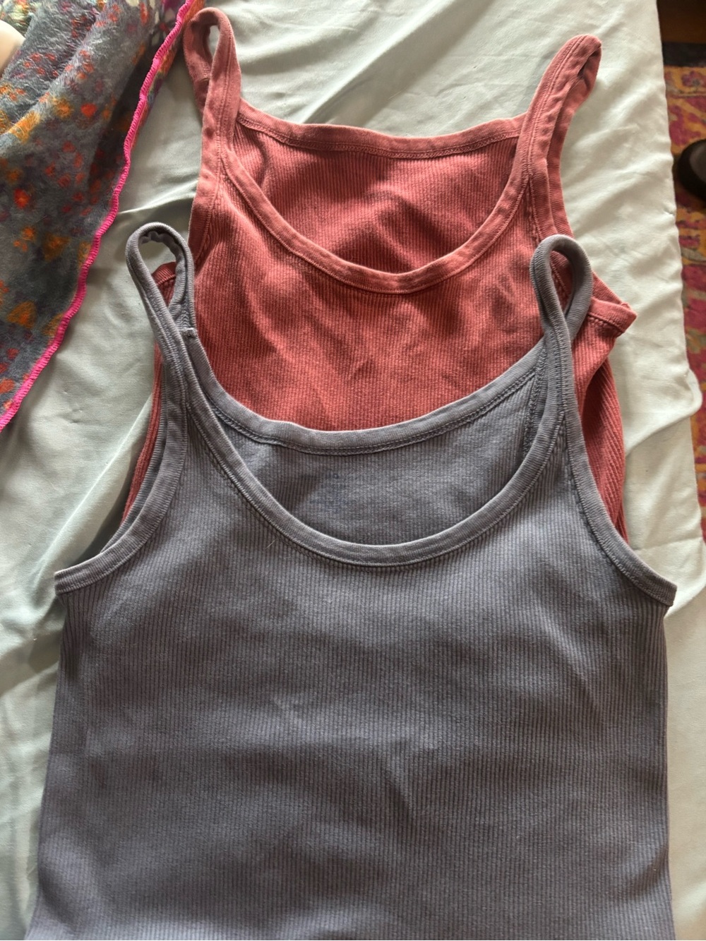 Brandy Melville 2 pk Women’s Ribbed Tank Top - blue and rusty maroon s/m